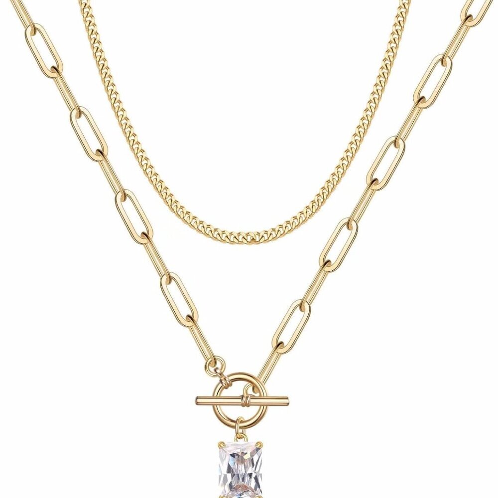 Gold Layered Necklaces for Women, 14K Gold Plated Vintage Evil Eye Queen Elizabe